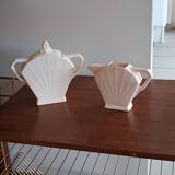 Saint Amand Art Deco earthenware creamer and sugar bowl