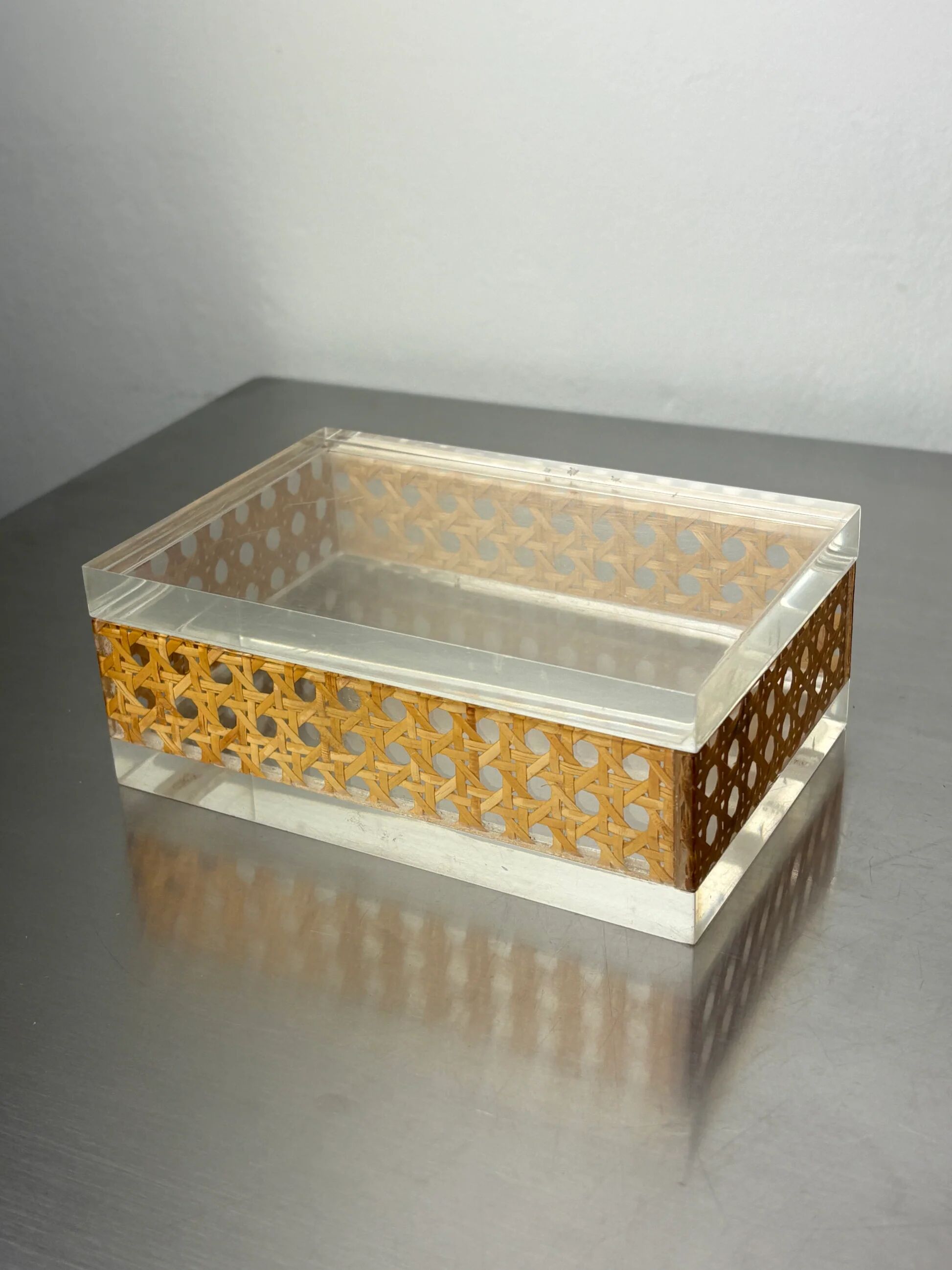 Lucite & rattan vanity box, Christian Dior style, 1970s