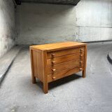 Maison Regain chest of drawers in elm and leather, 1970