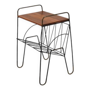 Mid Century Danish Side Table with Magazine Rack