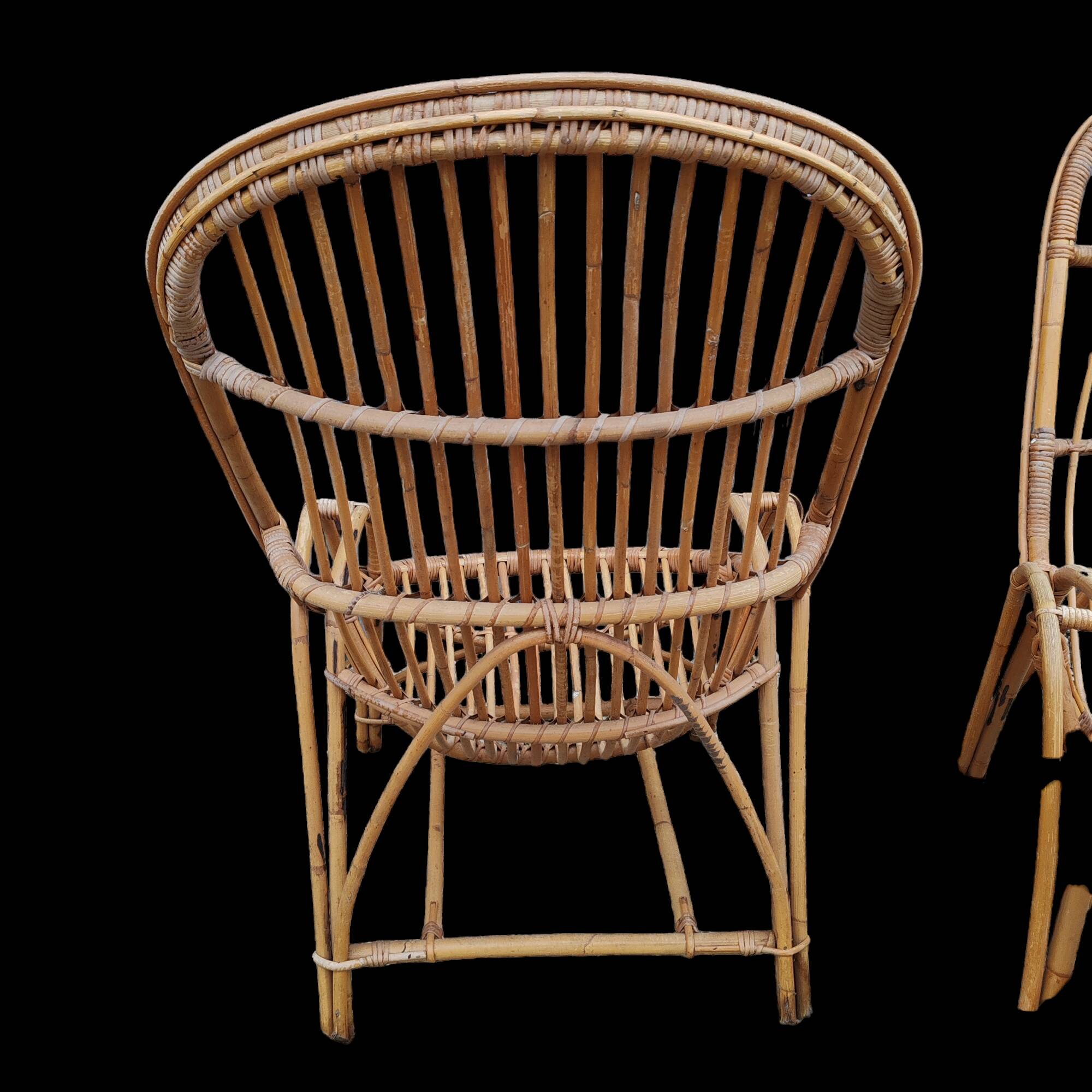 Large vintage rattan armchairs, 1960s