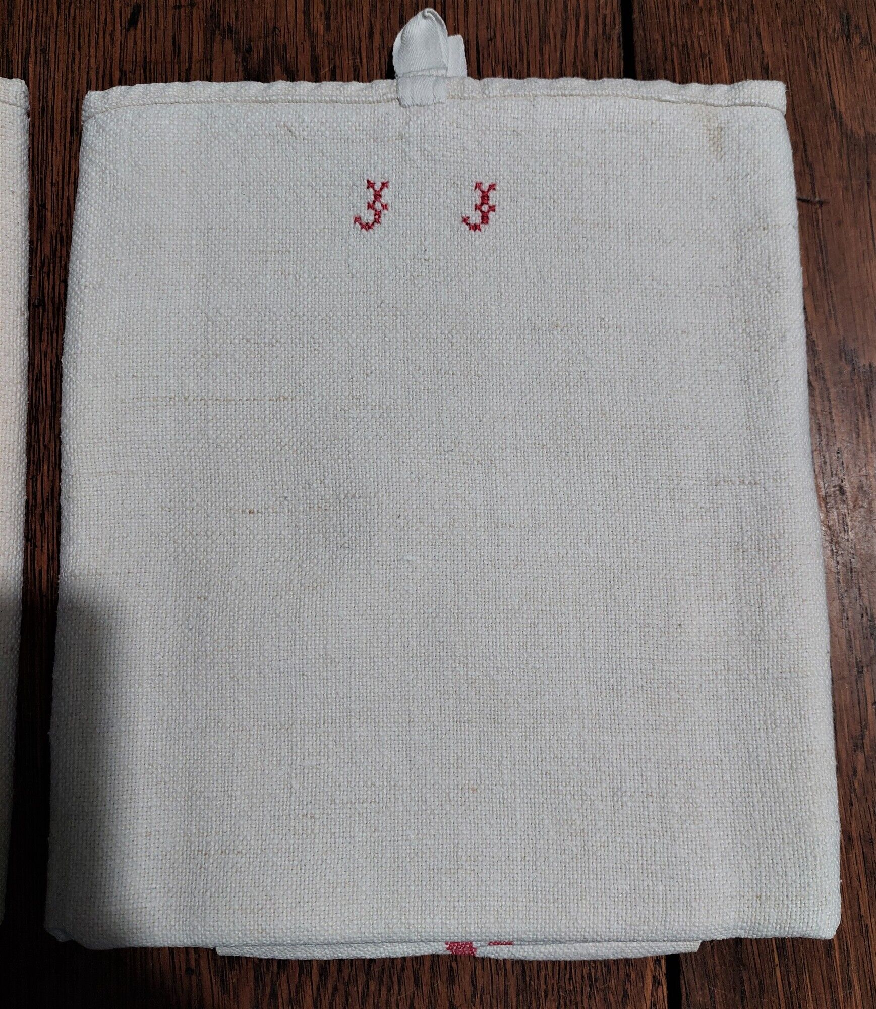 Old tea towels series of three monogram red J J hemp 57 X 90 cm