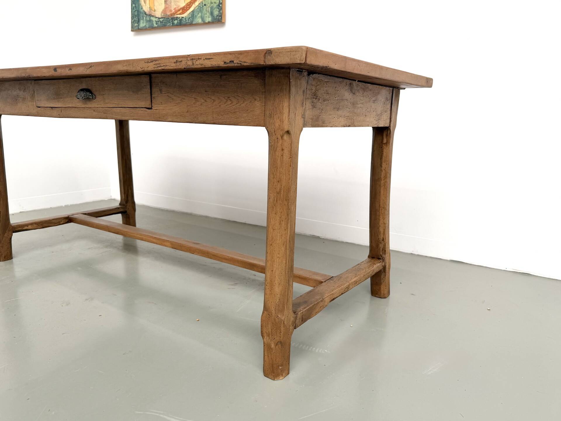 Farm table in solid cherry wood, one drawer, 1950s.
