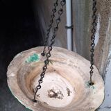 Hanging planter in green earthenware