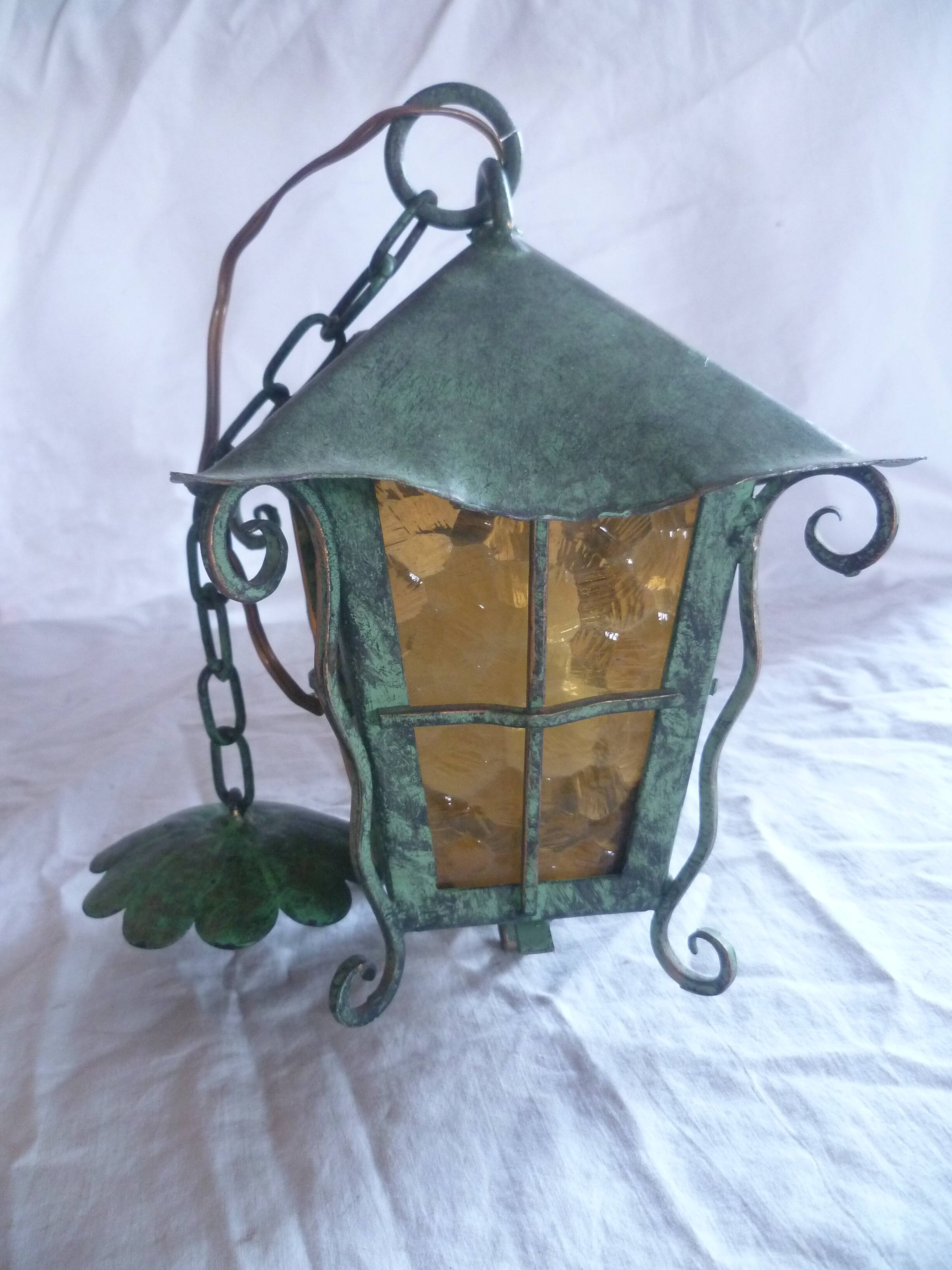 HAND WROUGHT IRON LANTERN WITH BRONZE PATINA 60'S
