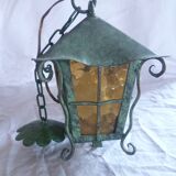 HAND WROUGHT IRON LANTERN WITH BRONZE PATINA 60'S