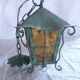LANTERNE EN FER FORGE A LA MAIN PATINE BRONZE 60'S