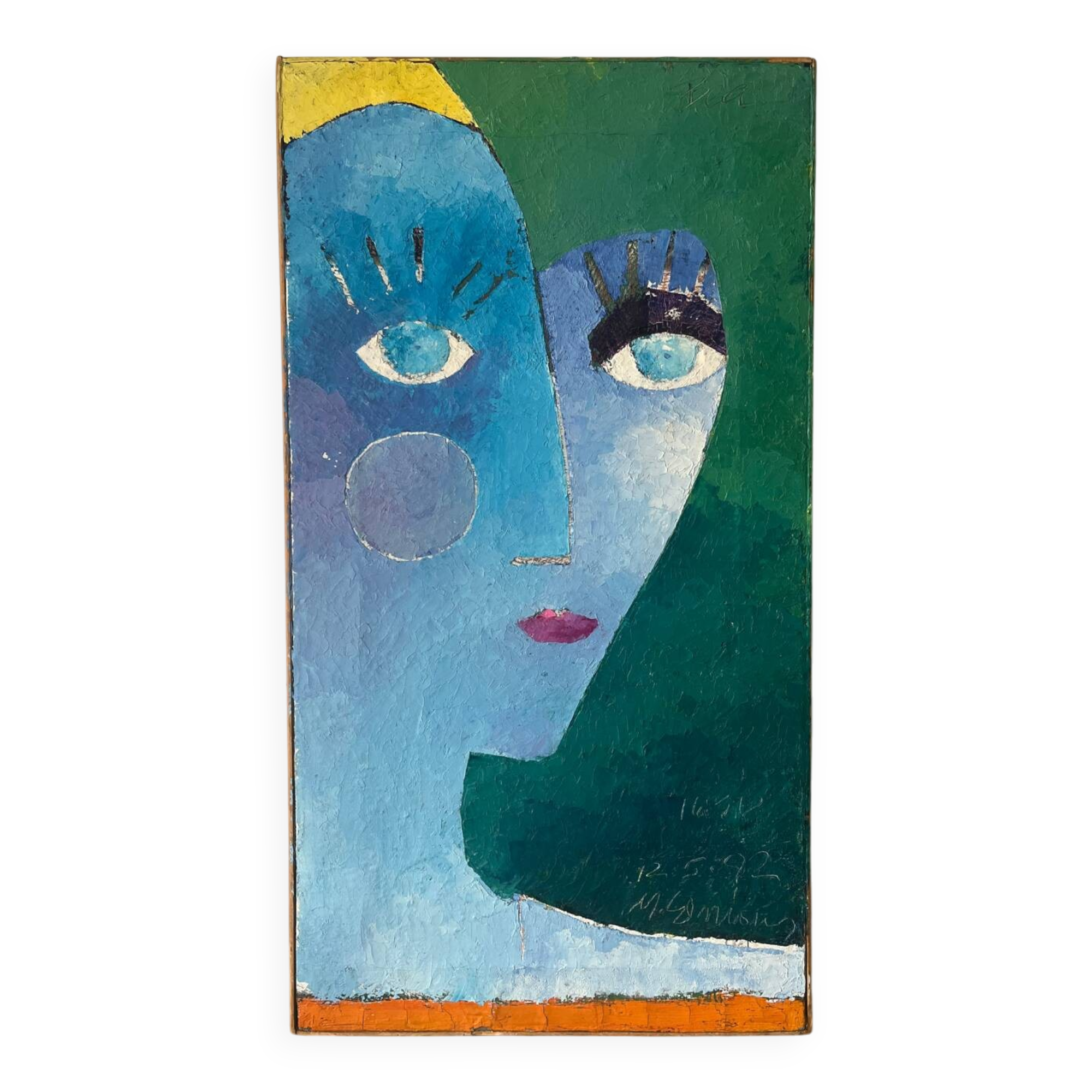 Portrait of a woman, modern abstract, oil on canvas signed 1992.