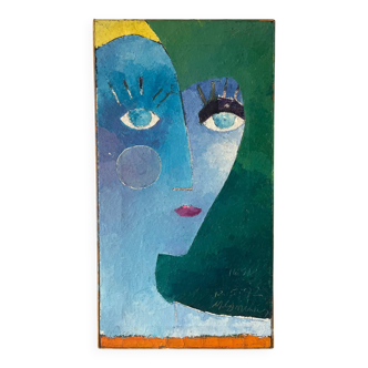 Portrait of a woman, modern abstract, oil on canvas signed 1992.
