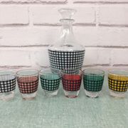 Carafe pied de poule et ses 6 verres assortis