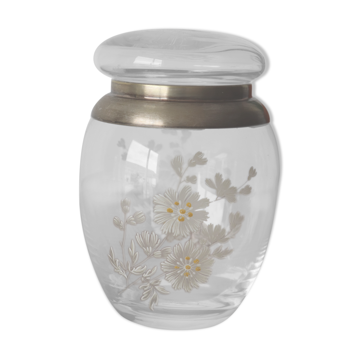 Engraved glass and silver metal candy