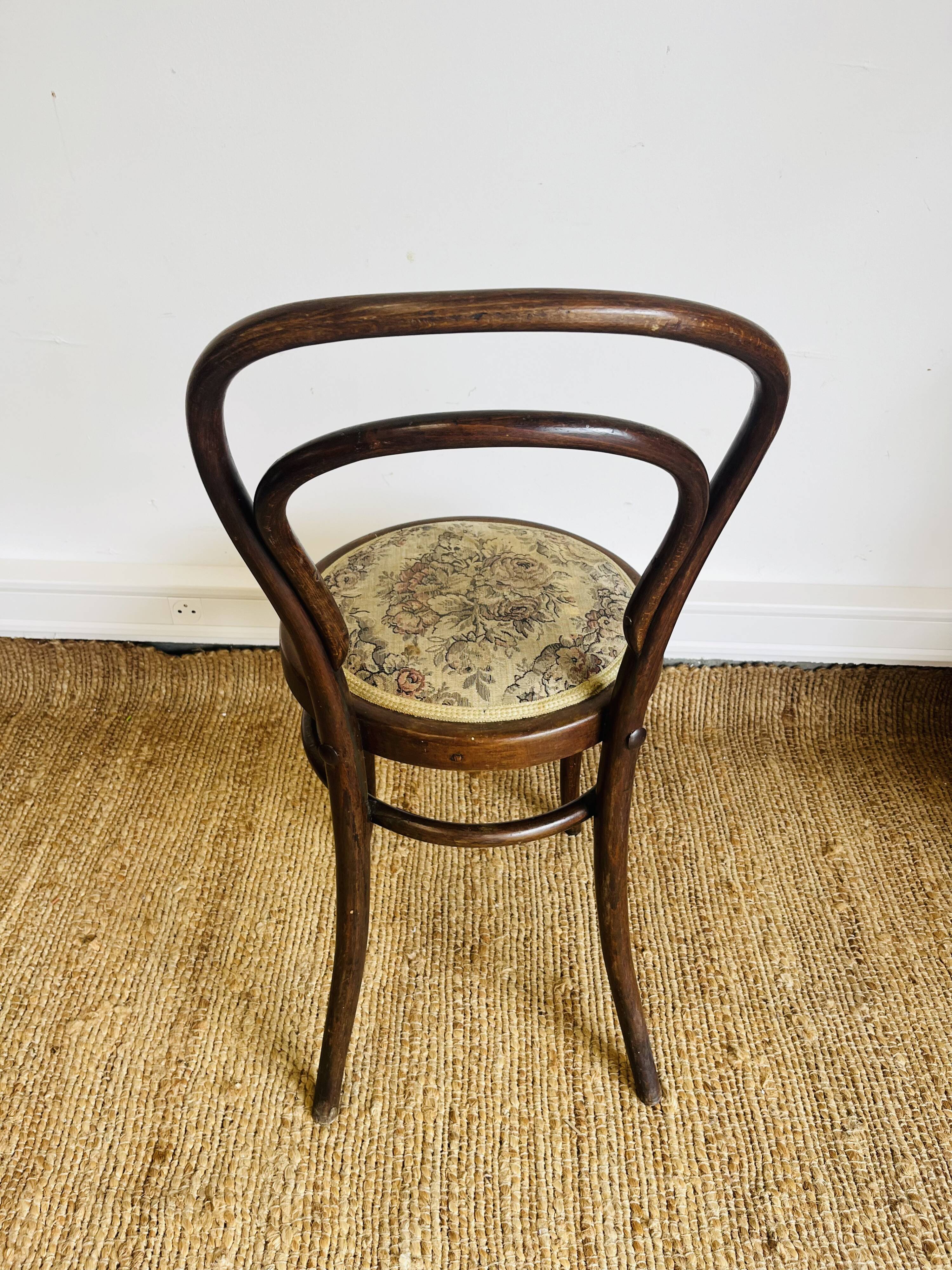 Pair of vintage bistro chairs – bentwood – floral upholstered seat