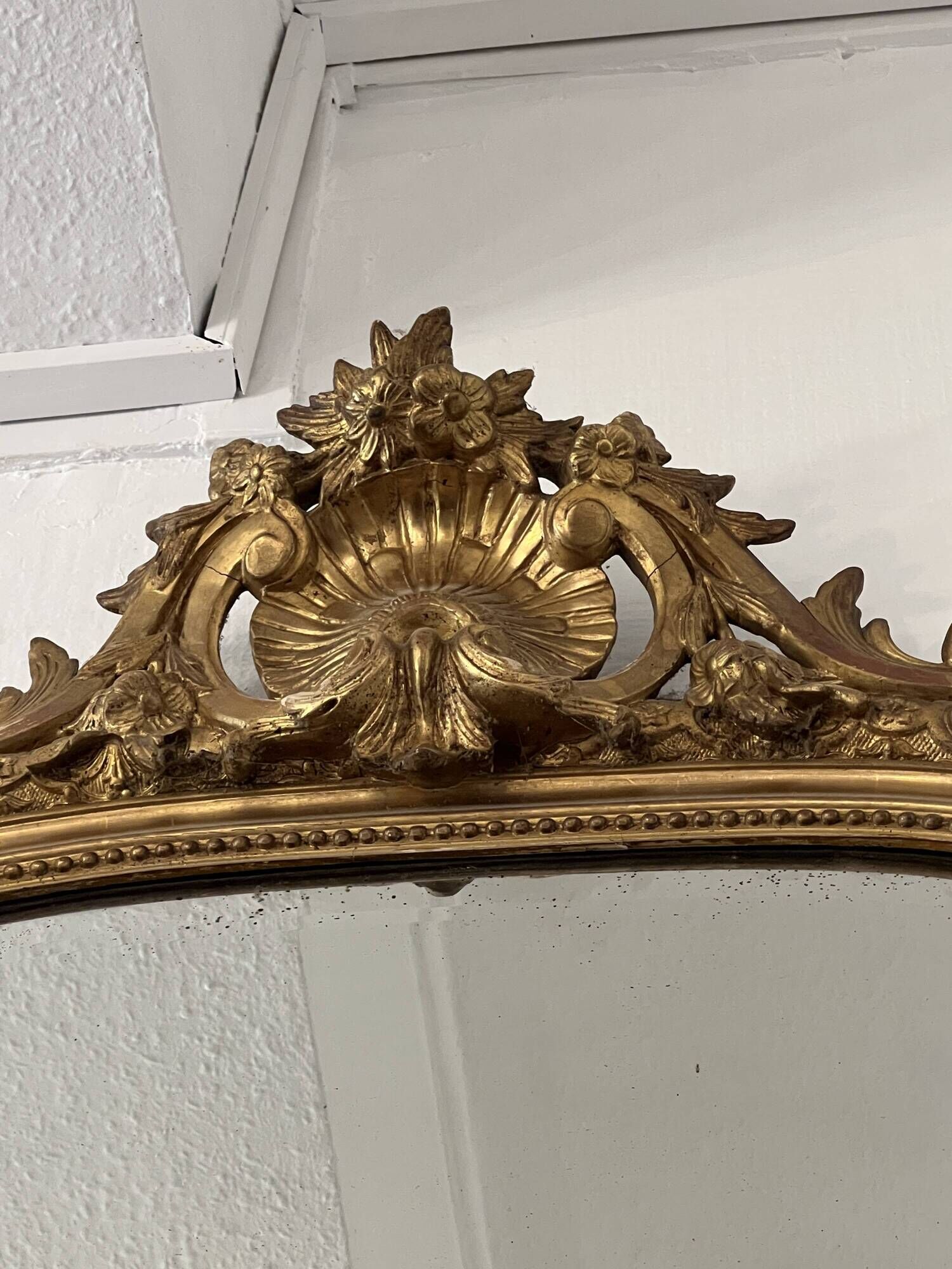 Antique mirror in wood and gilded stucco, Louis XV style, 19th century