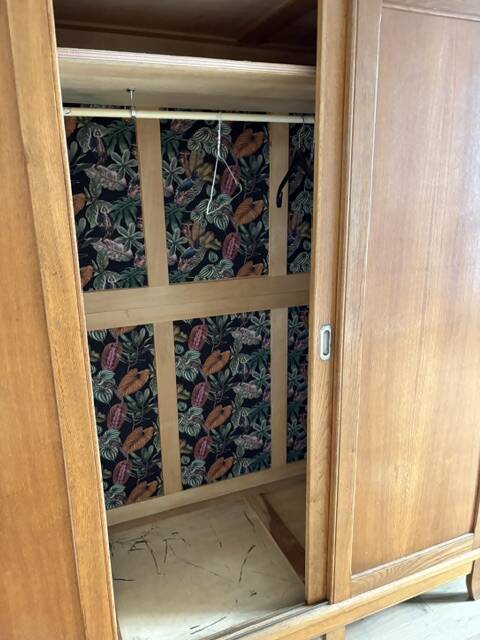 Large vintage Scandinavian wardrobe with 3 sliding doors.