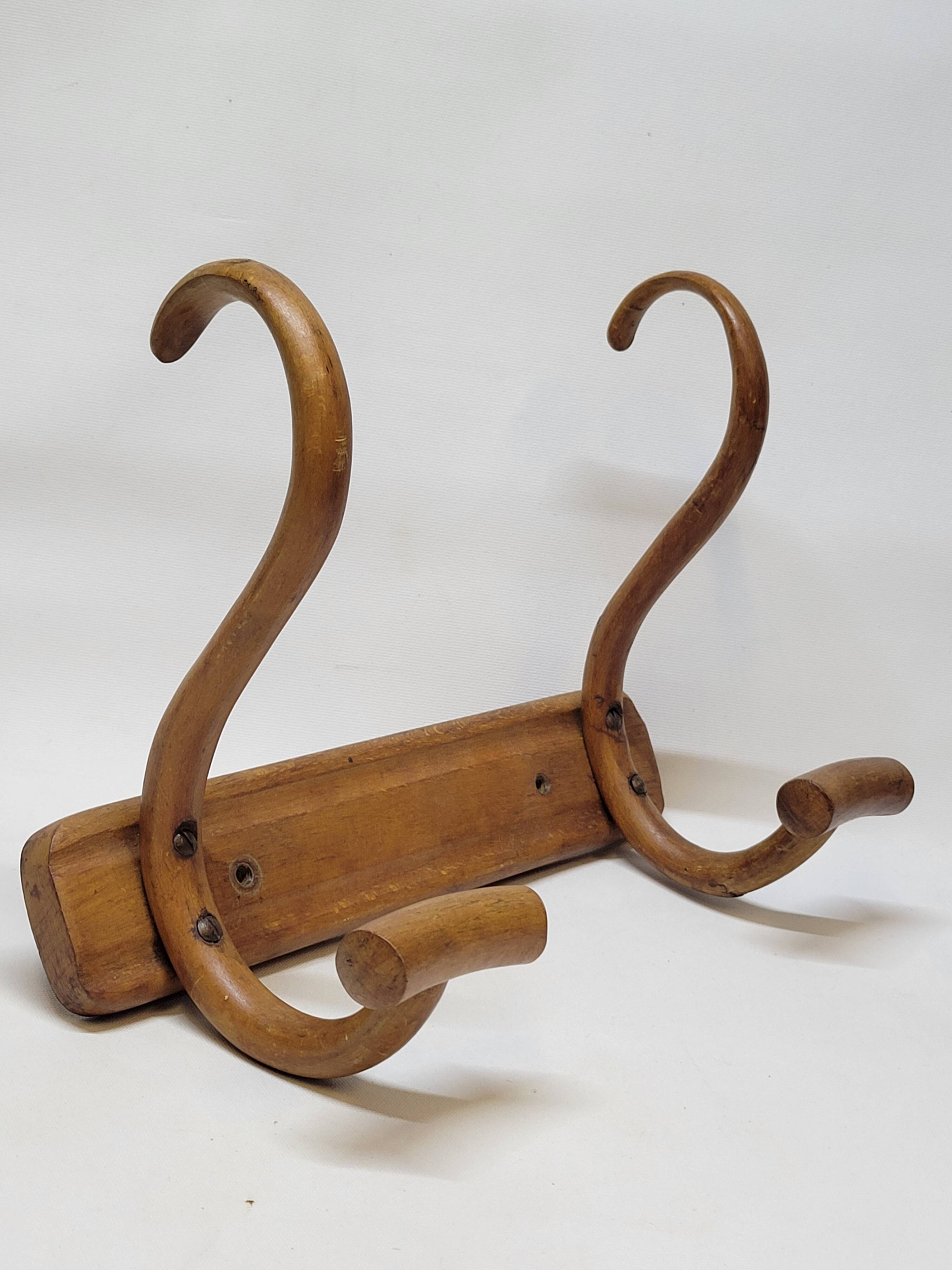 Double Bistro Coat Rack Curved Wooden Hanger Early 20th Century
