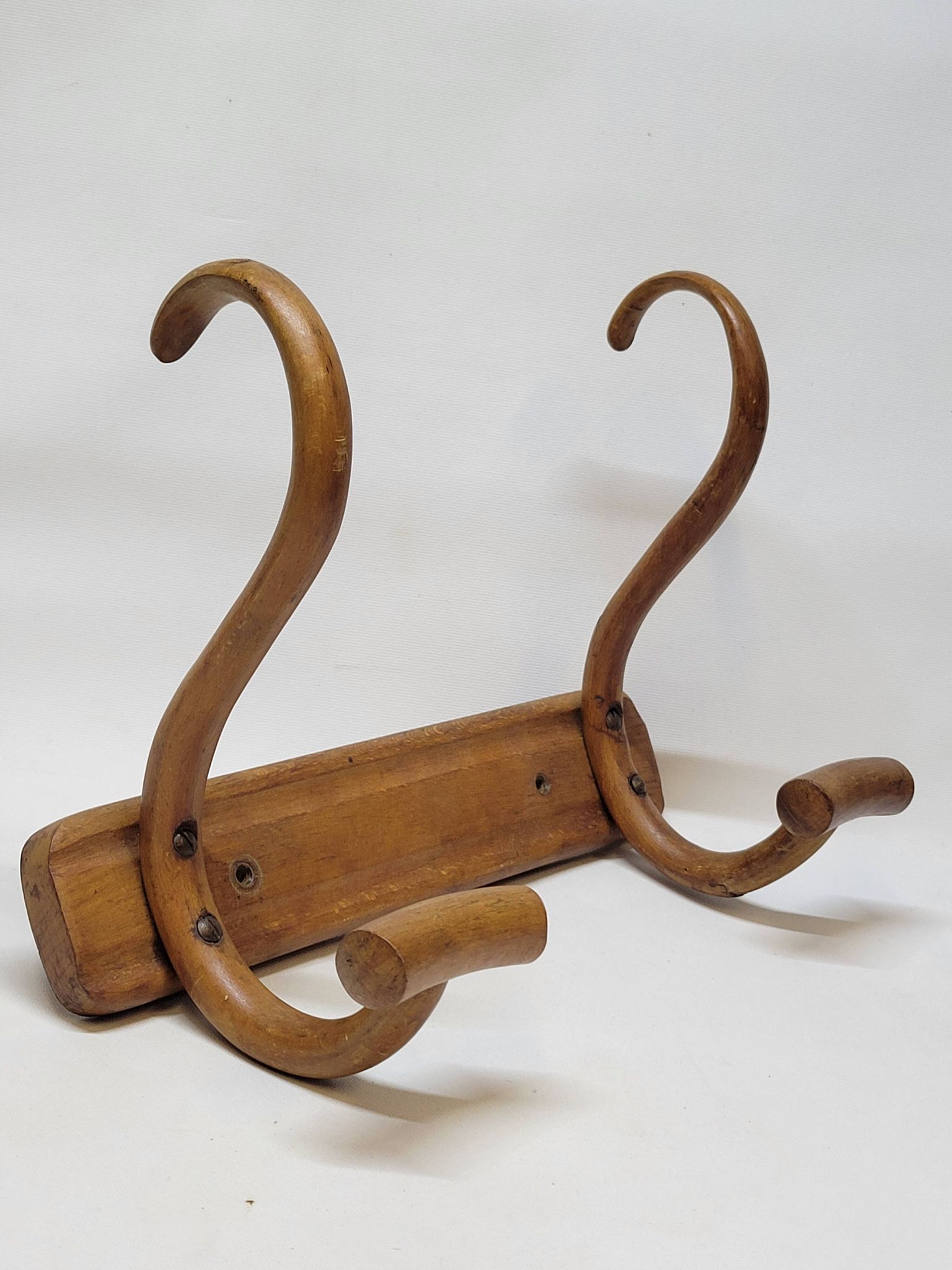 Double Patère bistrot Porte Manteau en bois courbé début XXème