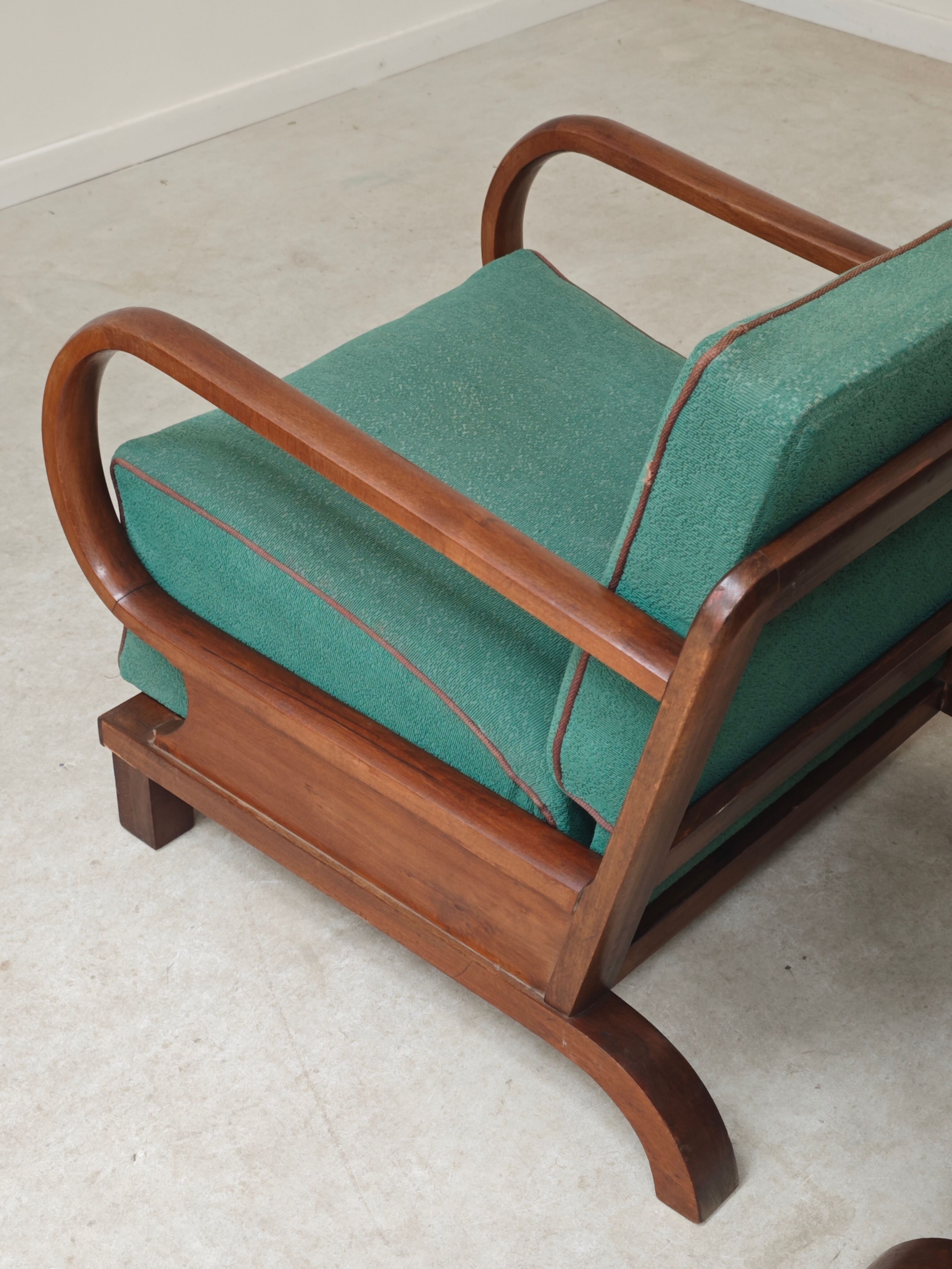 Paire de fauteuils Art déco vert par Jindrich Halabala, Prague 1930