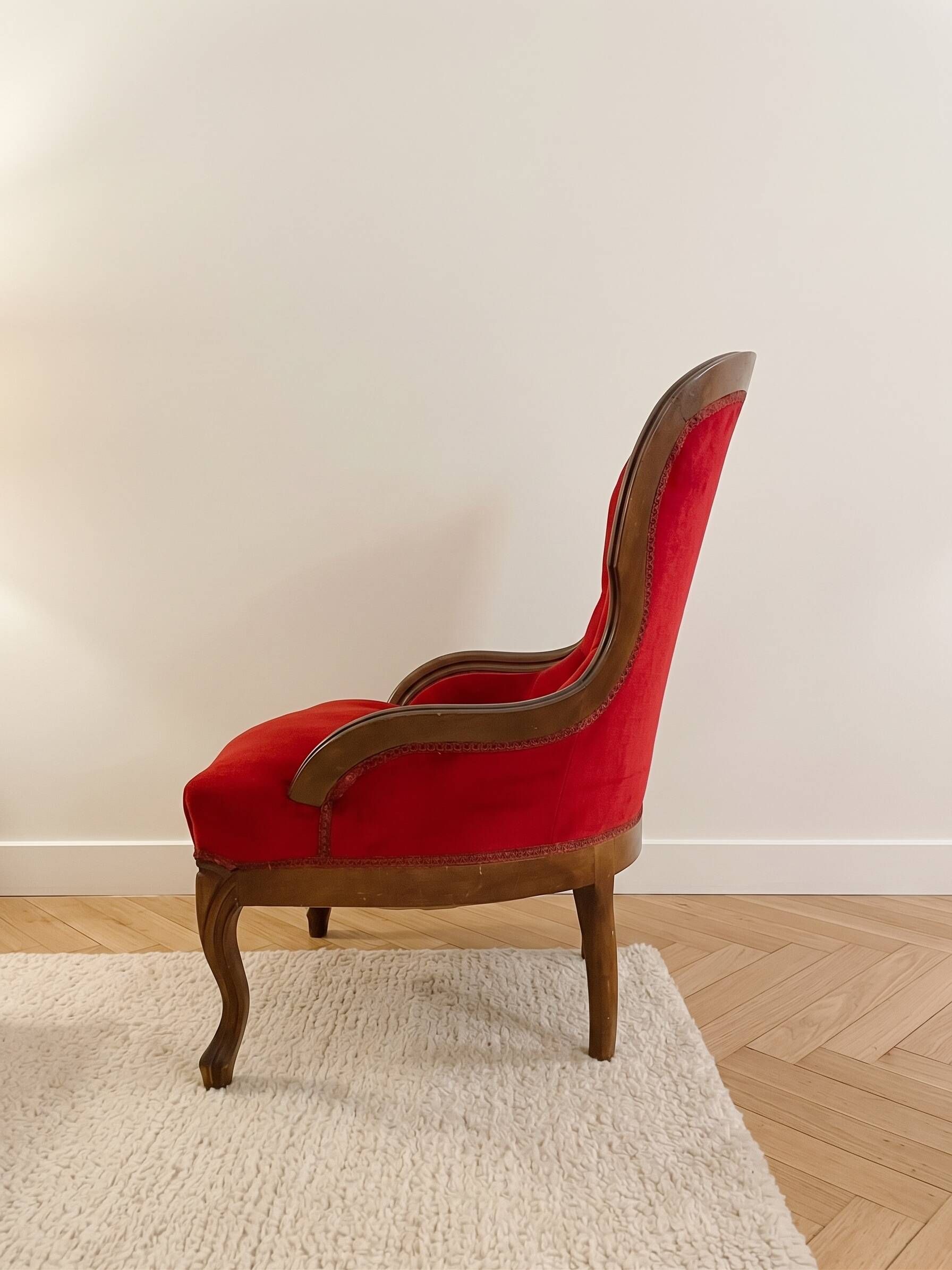 Louis XV Voltaire armchair in red velvet