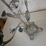 Antique chandelier in cast iron/metal and porcelain