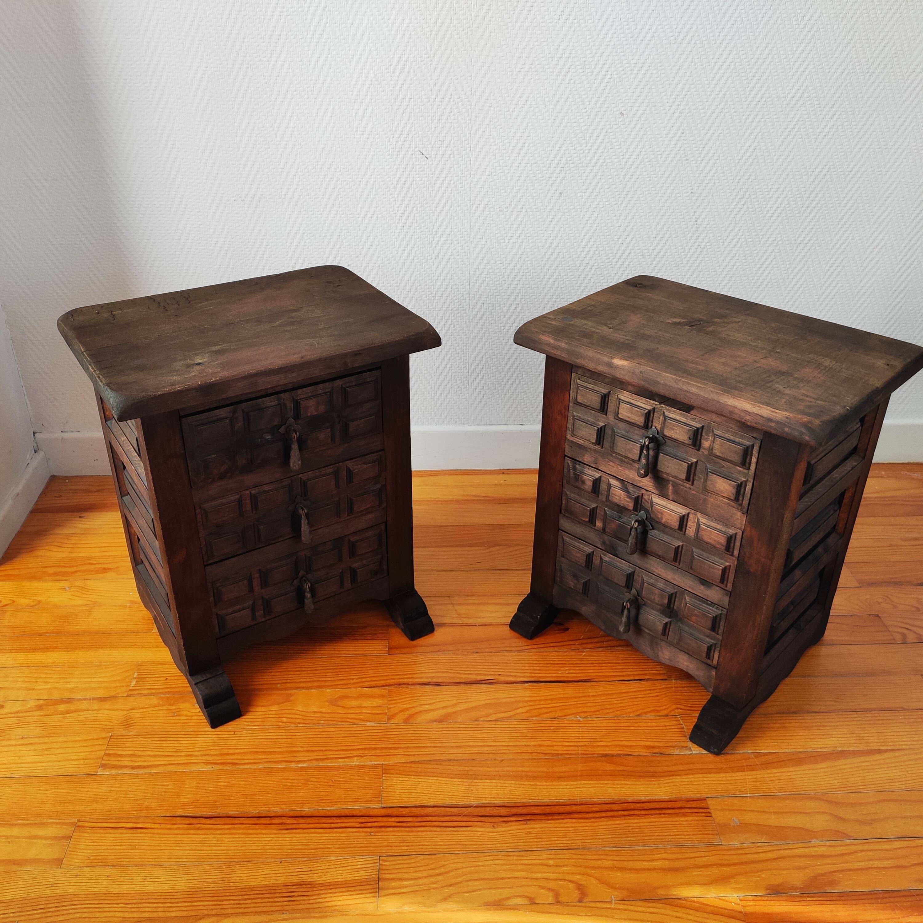 Brutalist pair of bedside tables, 1950.