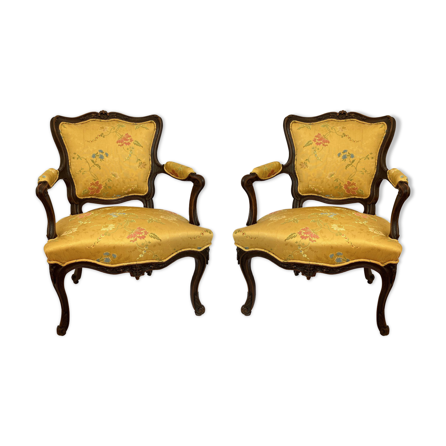 Pair of eighteenth-century silk armchairs