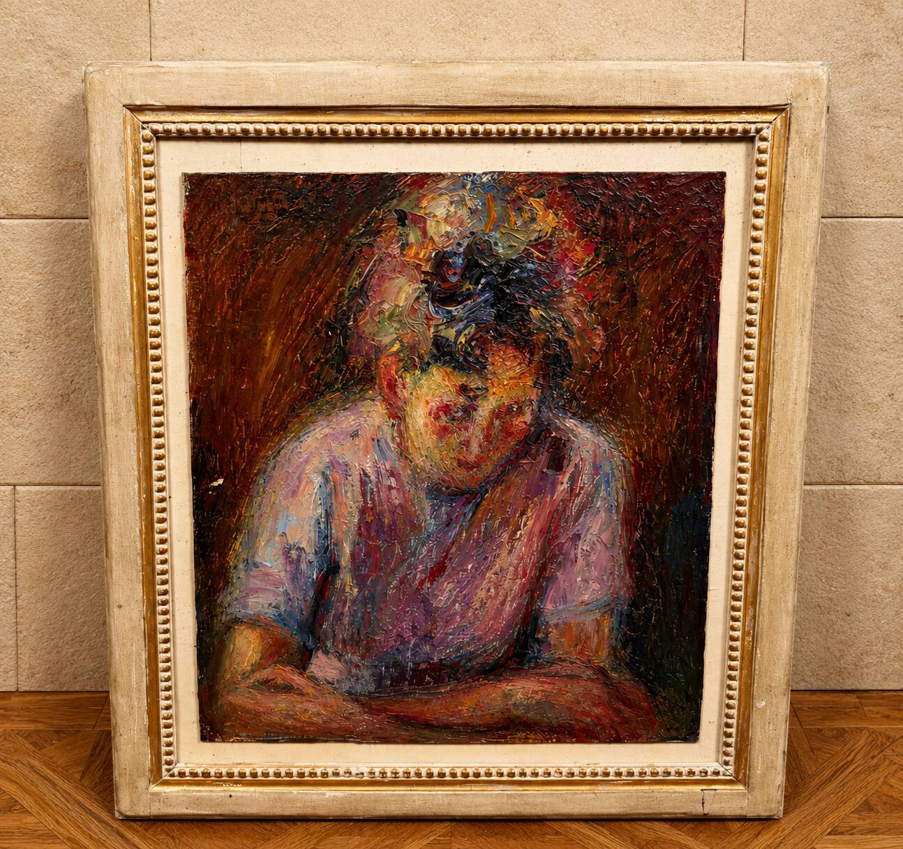 Oil on canvas – Expressionist portrait of a young woman – 20th century