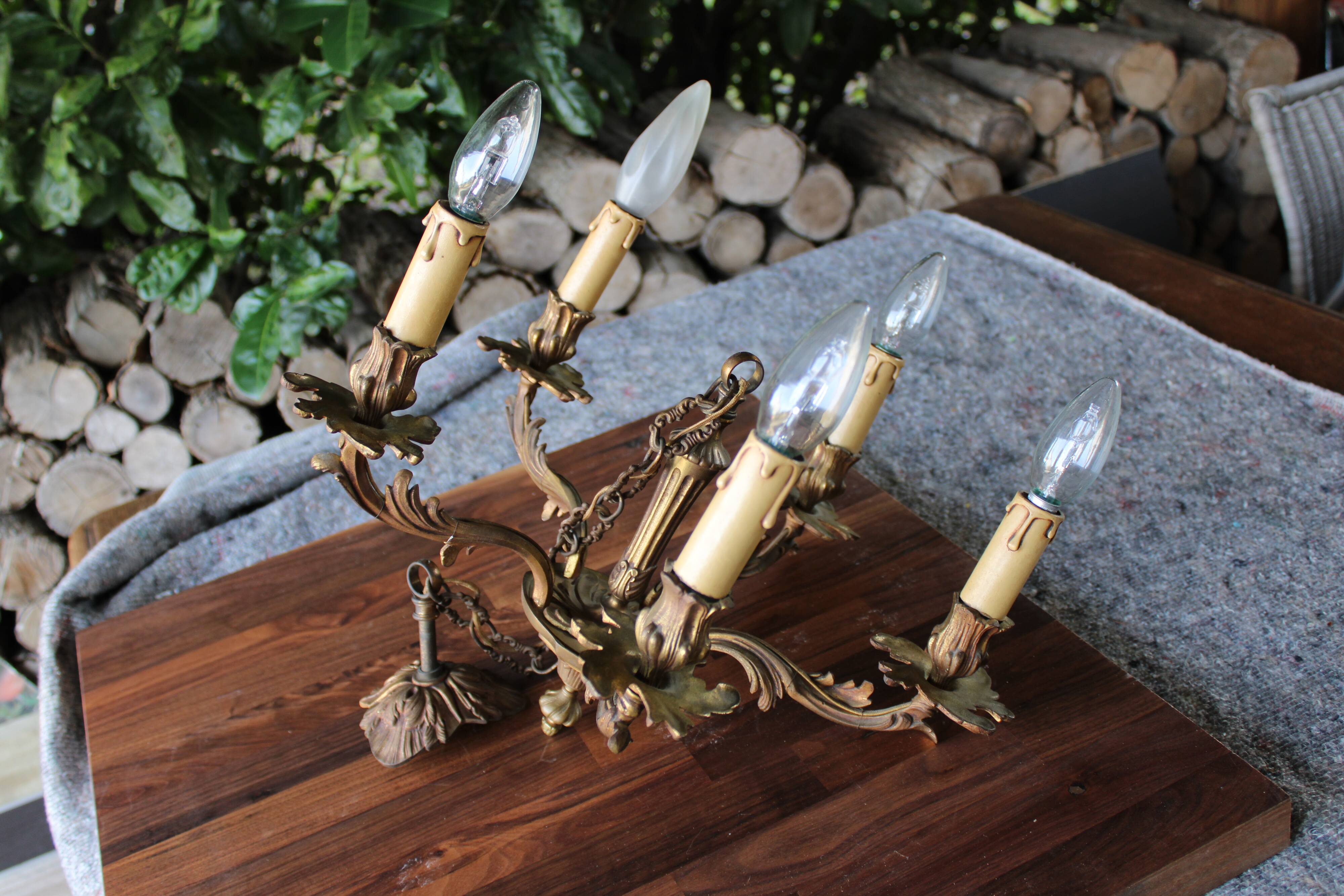 5-branched brass chandelier