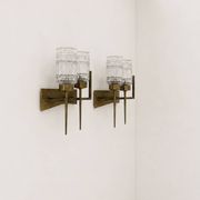 Pair of vintage brass and glass wall lights, France, 1950.