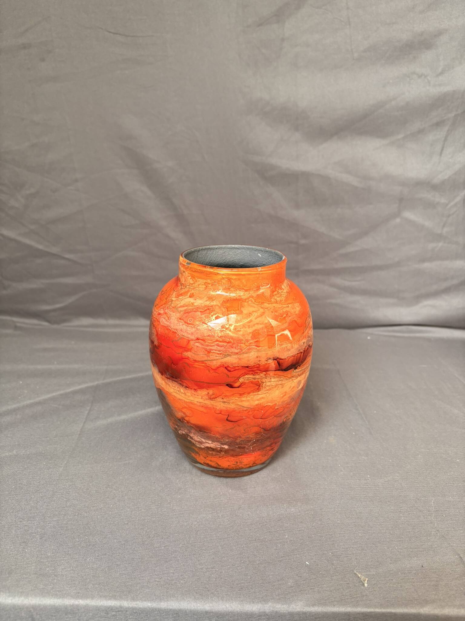 Antique Lacquered Orange Glass Vase Signed Jean Noel Bouillet