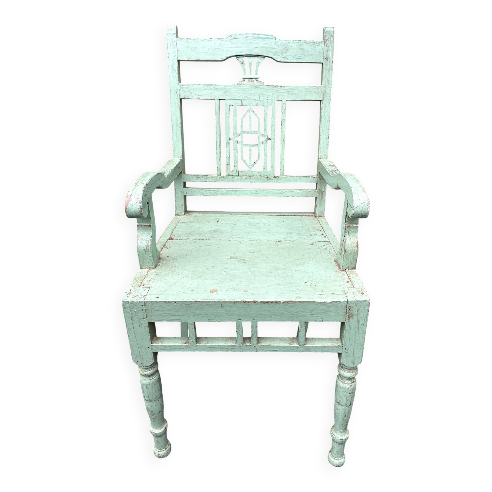 Indian chair in green lacquered wood