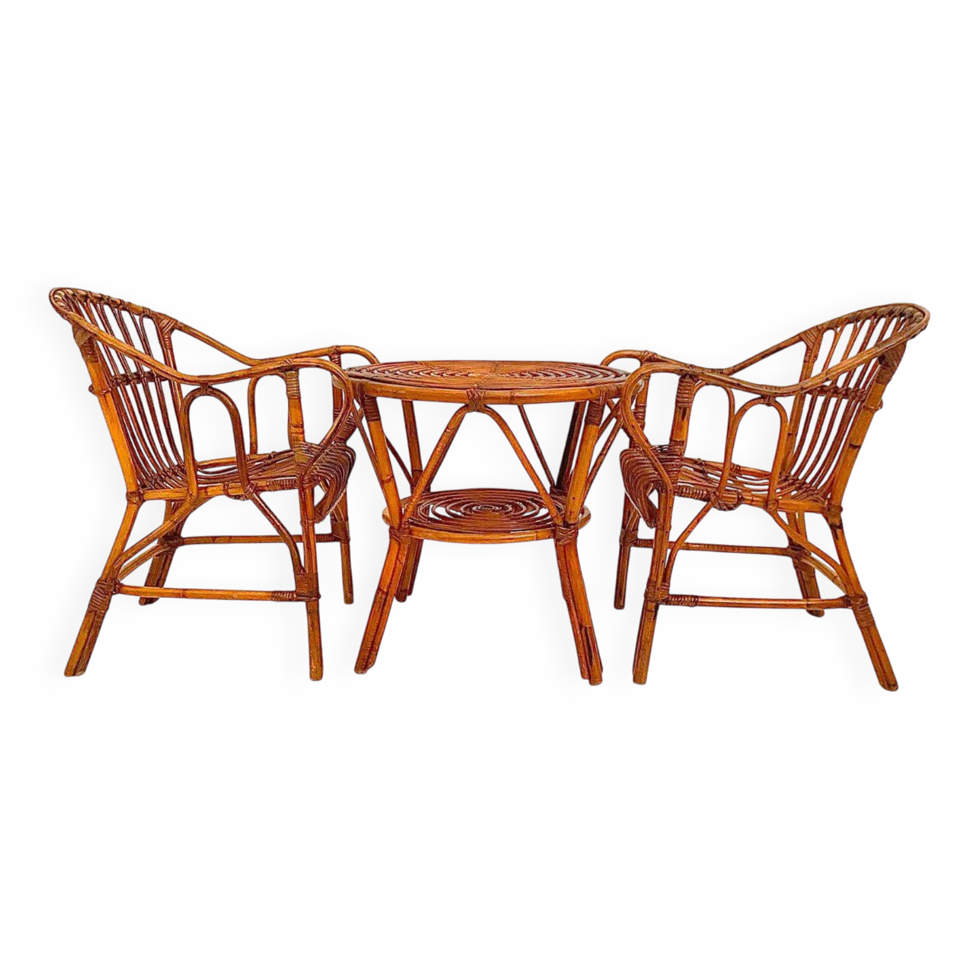 Mid Century Modern Bamboo Chairs and Table Set, Italy 1960s