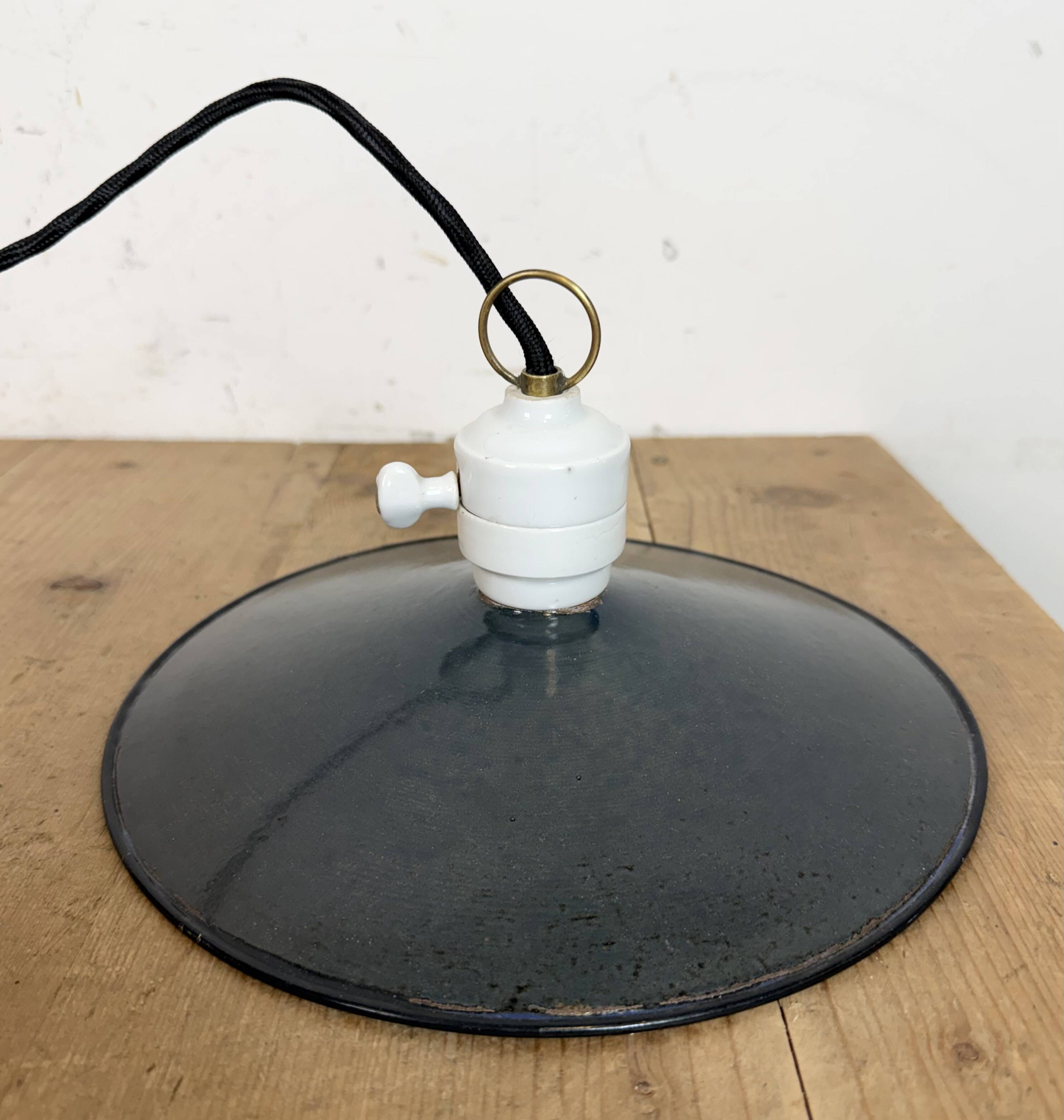 Industrial Blue Enamel Ceiling Light, 1950s