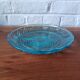 Turquoise glass dish with a dome, vintage glass dish.