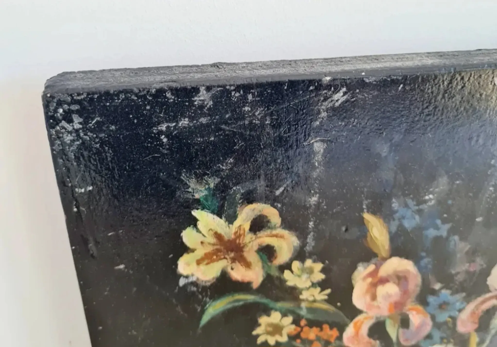 Old Table Painting of Flowers on Wood