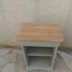 2 Louis Philippe style bedside tables reimagined in grey-green, wooden top.