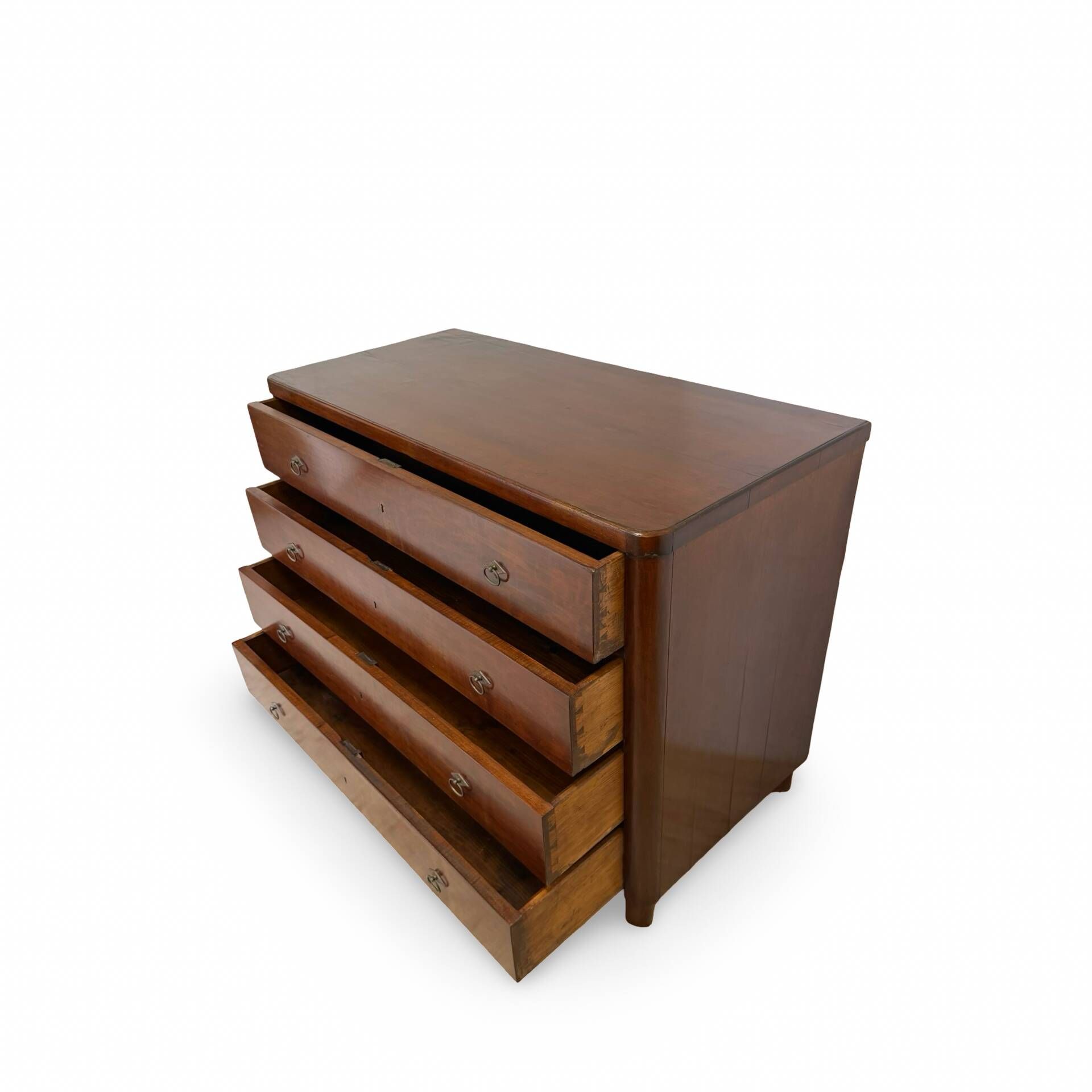 Italian art deco burl walnut chest of drawers, 1850s.