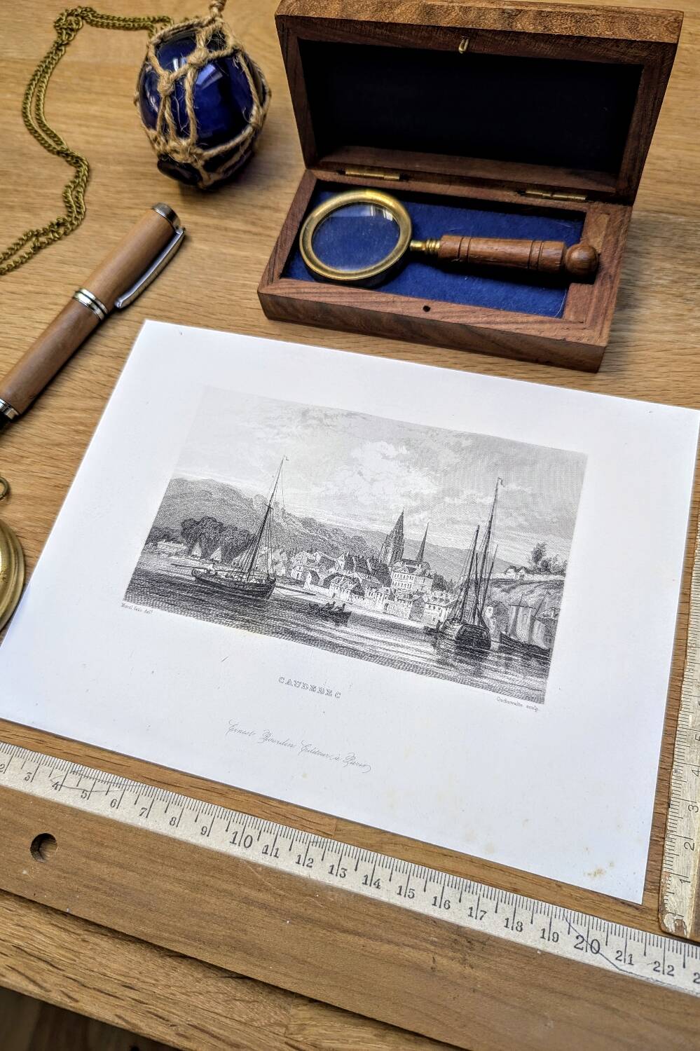Vintage engraving of Caudebec, Normandy. Printed in 1844.