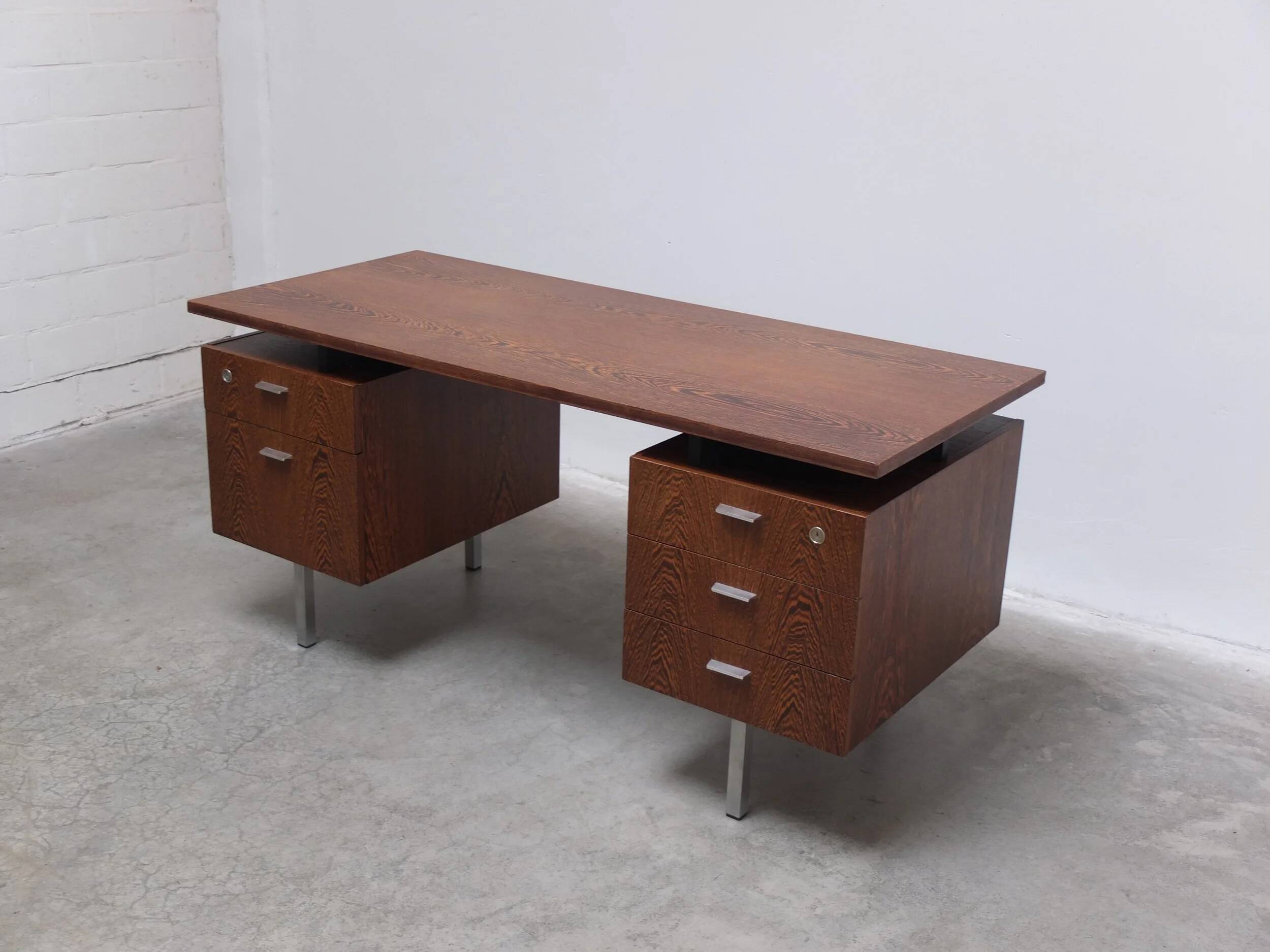 Freestanding modernist writing desk in wengé, 1960s