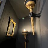 Pair of 19th Century Torchieres / Wall Lights in Gilded Wood and Bronze