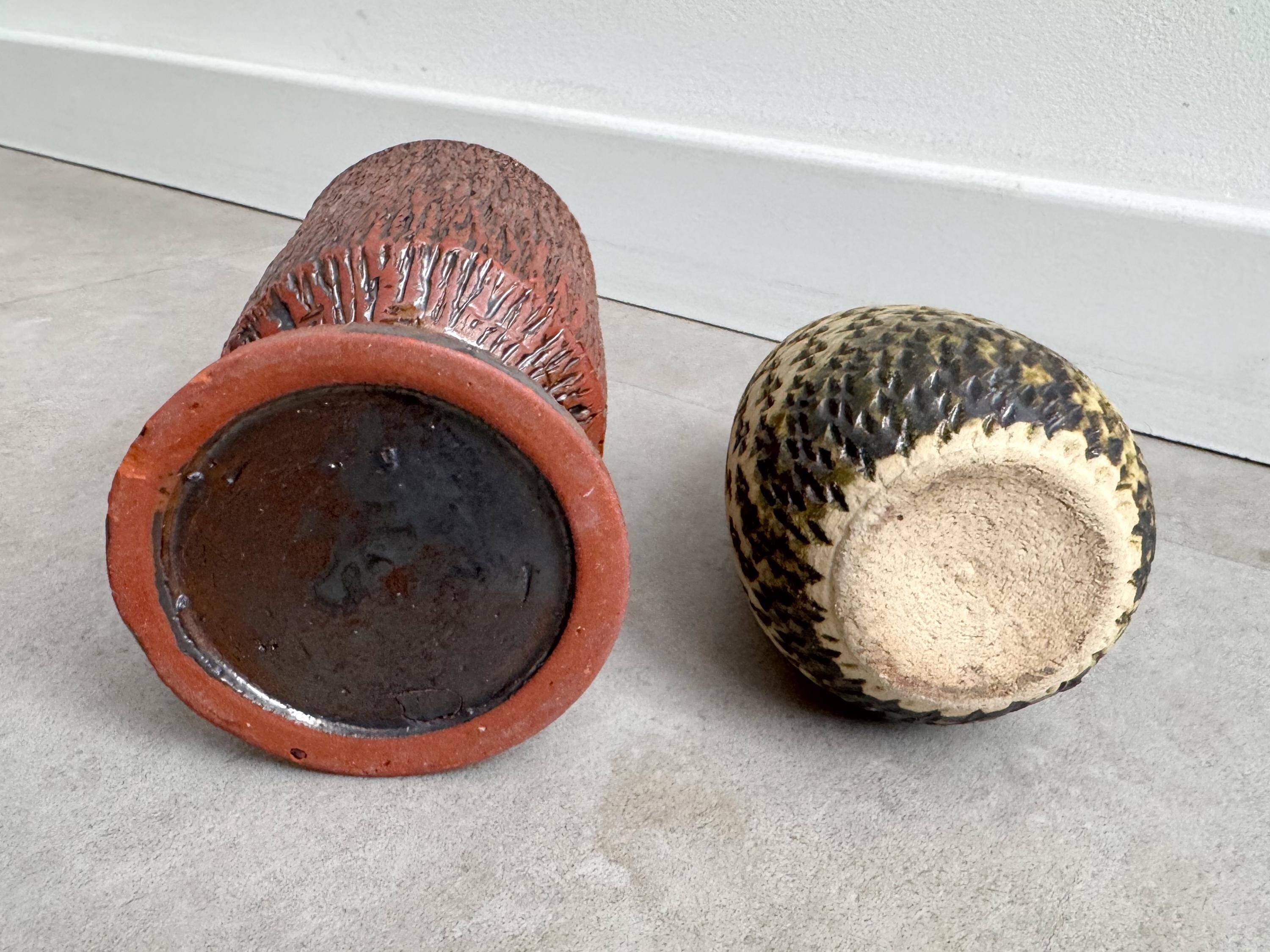 Set of 2 small vintage Dutch Chamotte ceramic vases