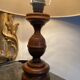 Wooden lamp turned off-white vintage lampshade