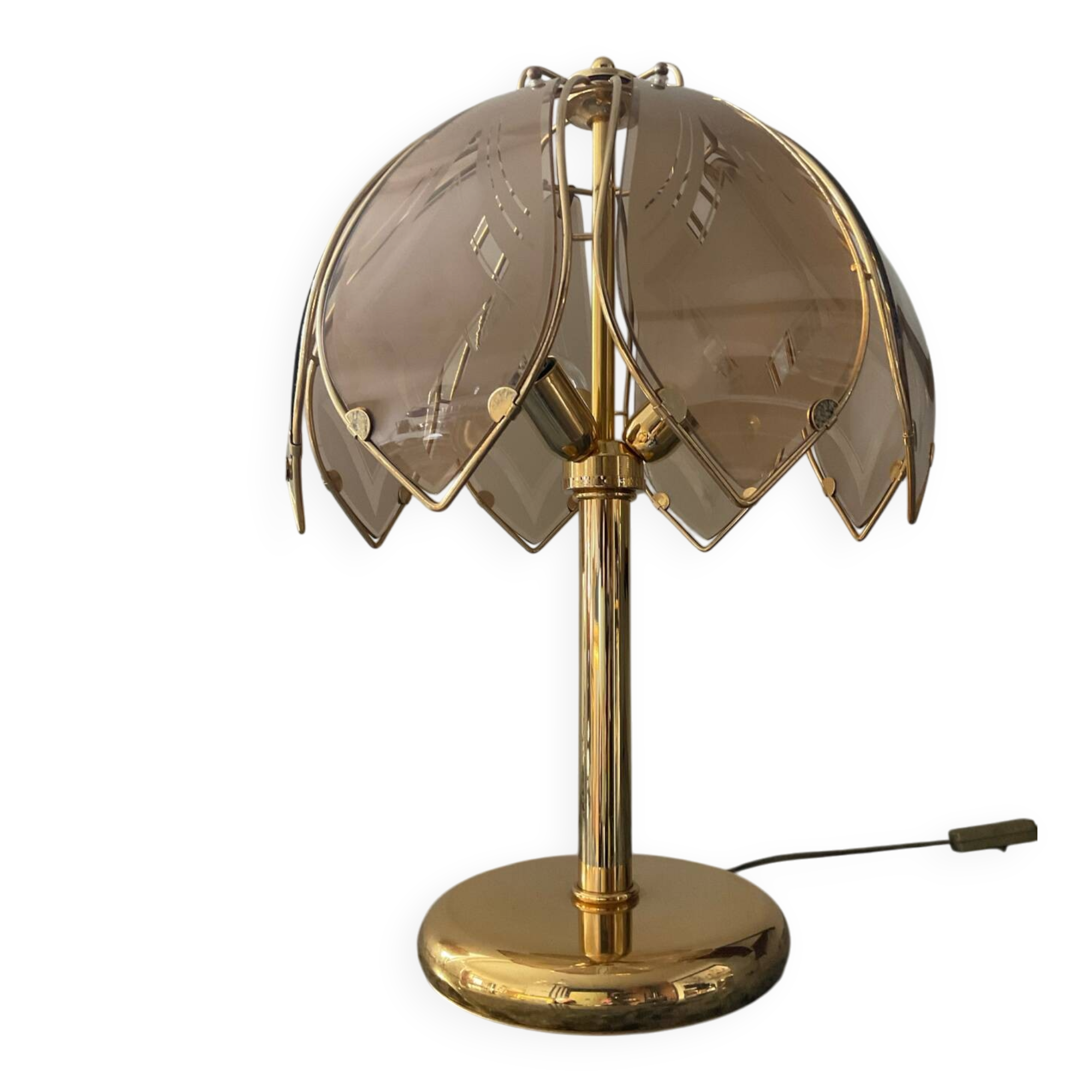 Lampe Lotus en laiton et verre des années 70