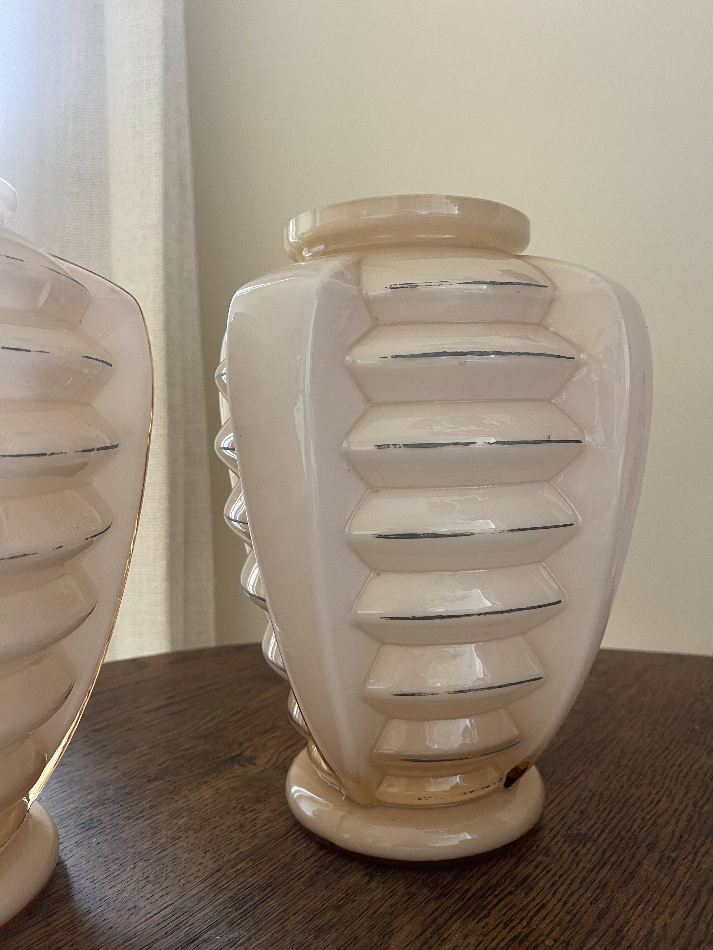 2 light pink opaline vases, art deco style