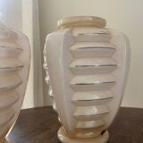 2 light pink opaline vases, art deco style