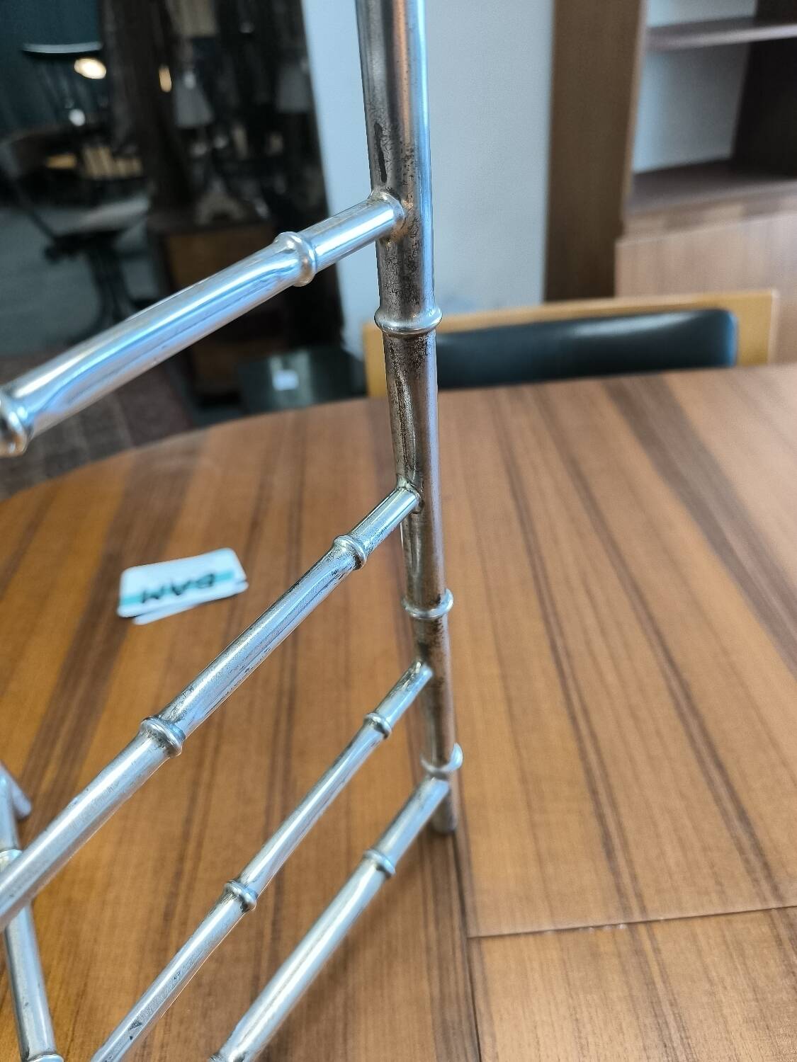 Chrome-plated brass magazine rack circa 1970