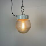 Vintage White Porcelain Pendant Light with Frosted Glass, 1970s
