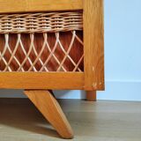 Banc coffre en bois et rotin vintage