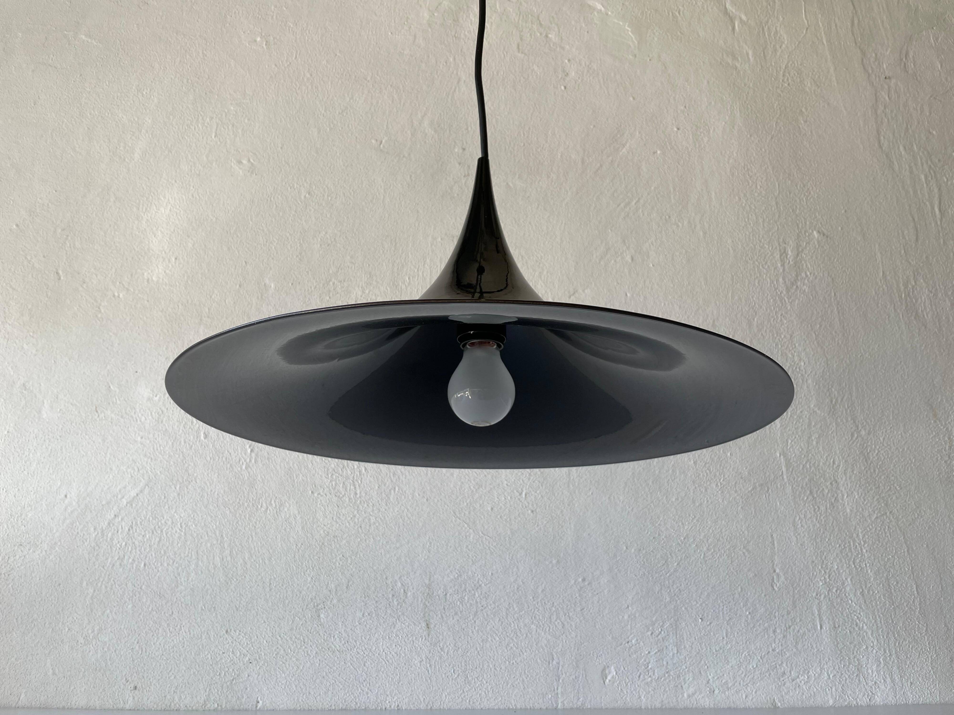 Black metal pendant lamp with trumpet design, 1960s, Italy.