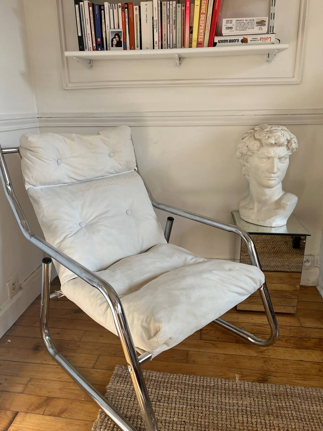 Fauteuil tubulaire en métal chromé, années 70