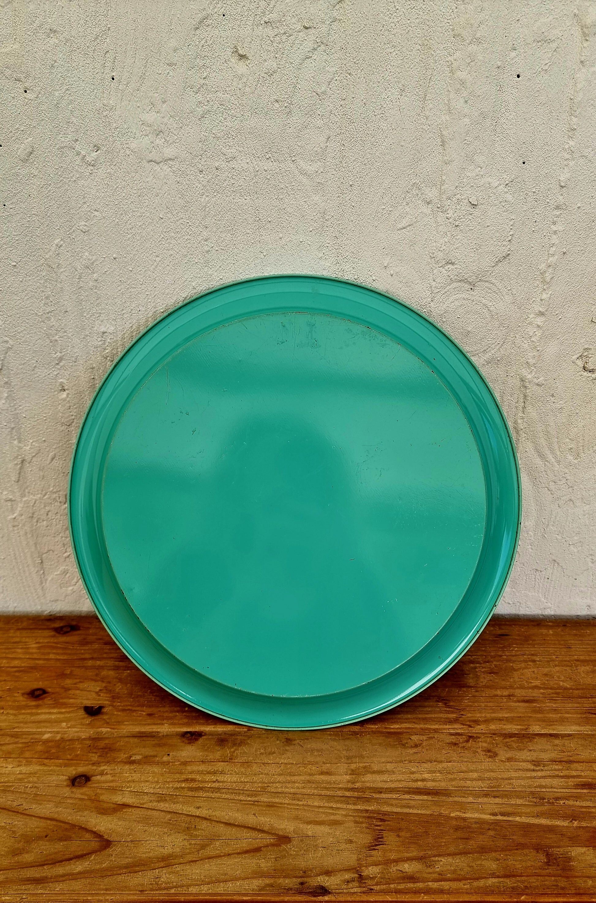 Plateau vintage turquoise décor floral champêtre